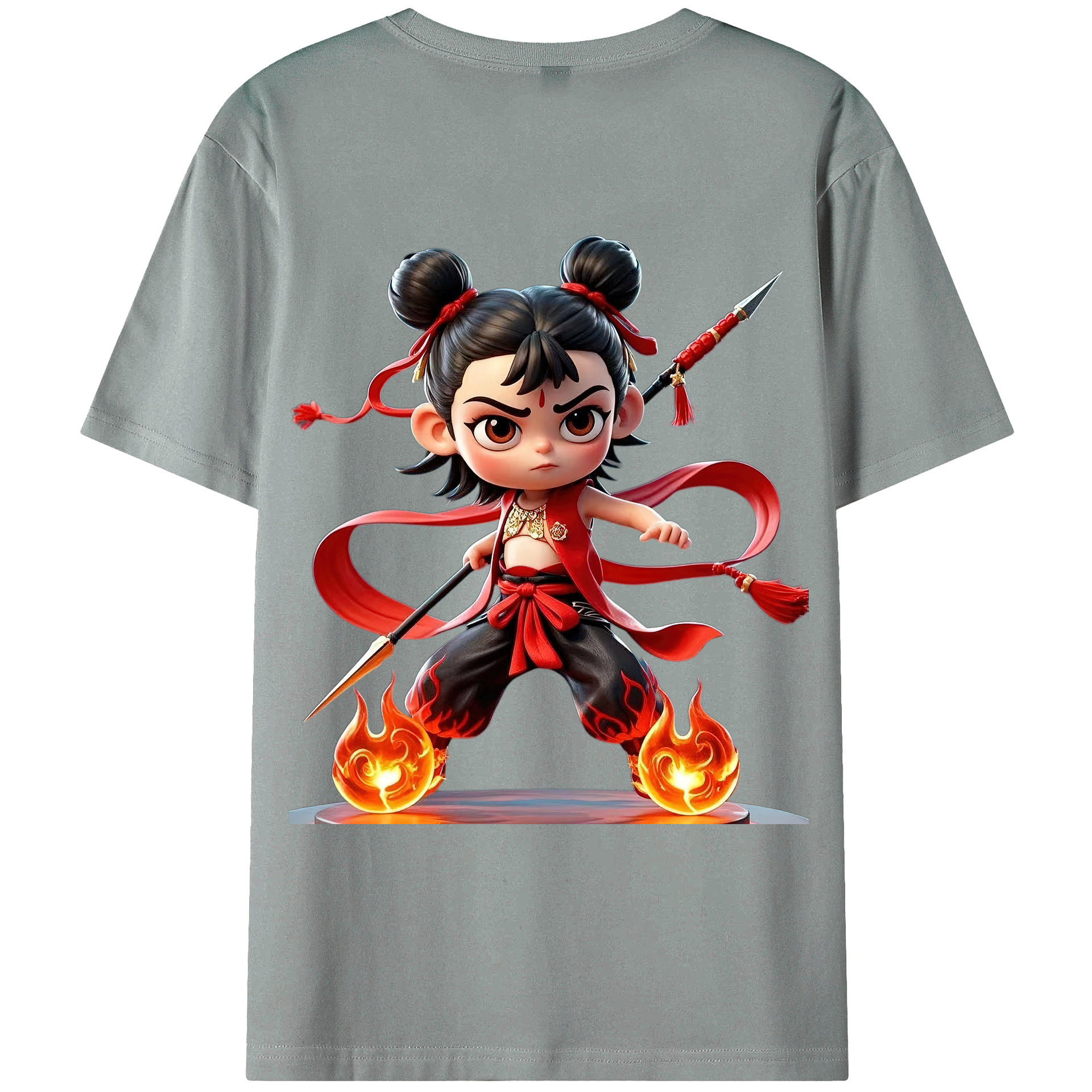 （画像用） Ne Zha 2 ナタ 魔童の大暴れ 綿100％ メンズ半袖Tシャツ（バックプリント） 通気性